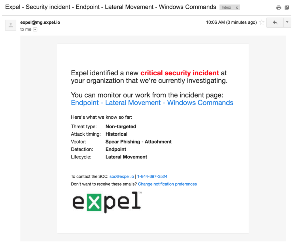 Expel Workbench alert email notification
