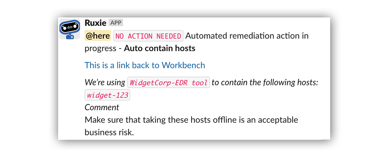 Slack example of host containment with Expel MDR.