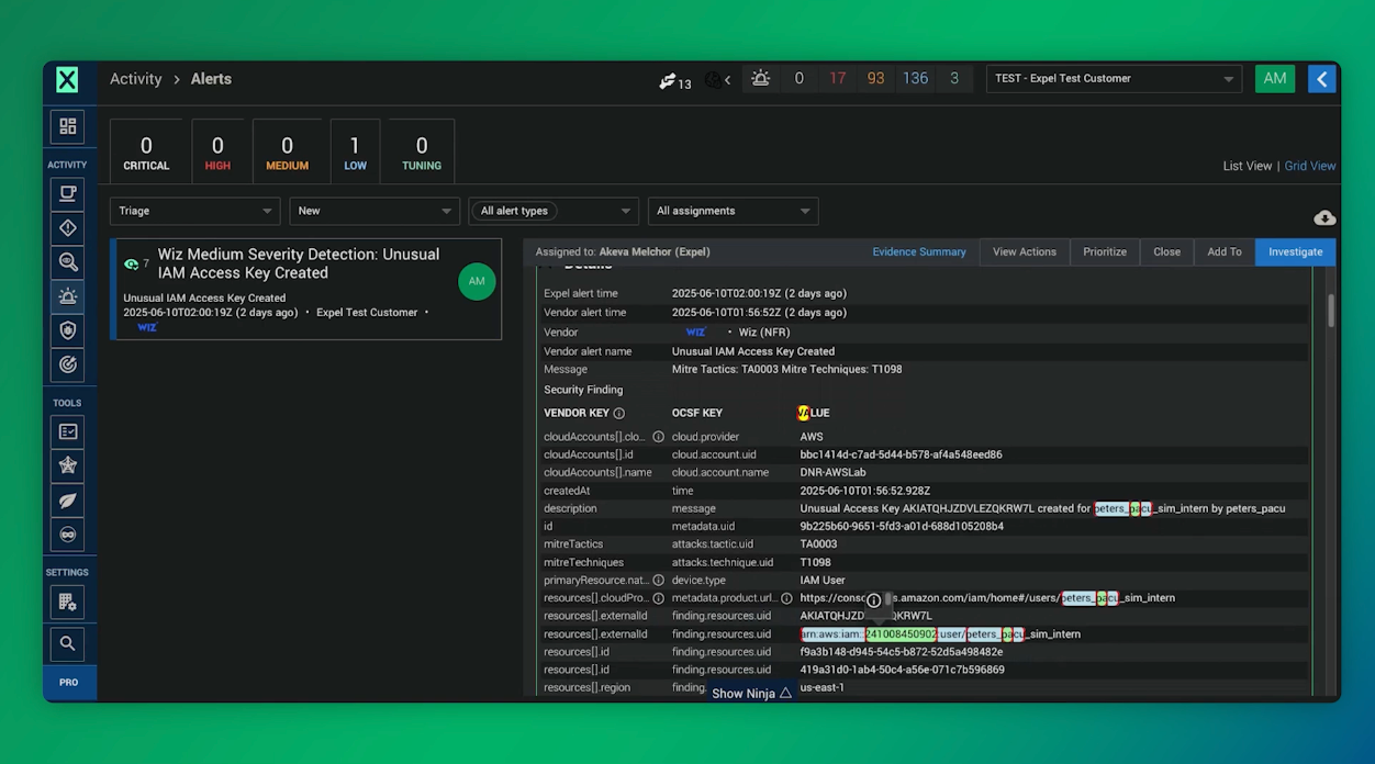 What is cloud security? This is an example of a cloud security alert within the Expel platform by a CSPM tool — Wiz.
