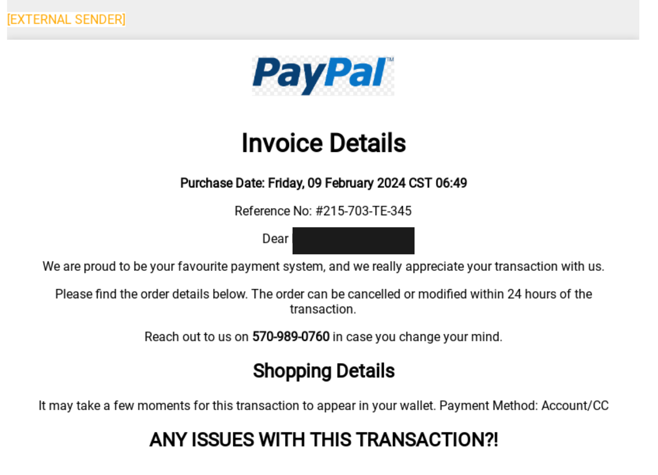 An example of a malicous email. 