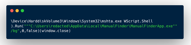 A screenshot of code showing MSHTA persistence.