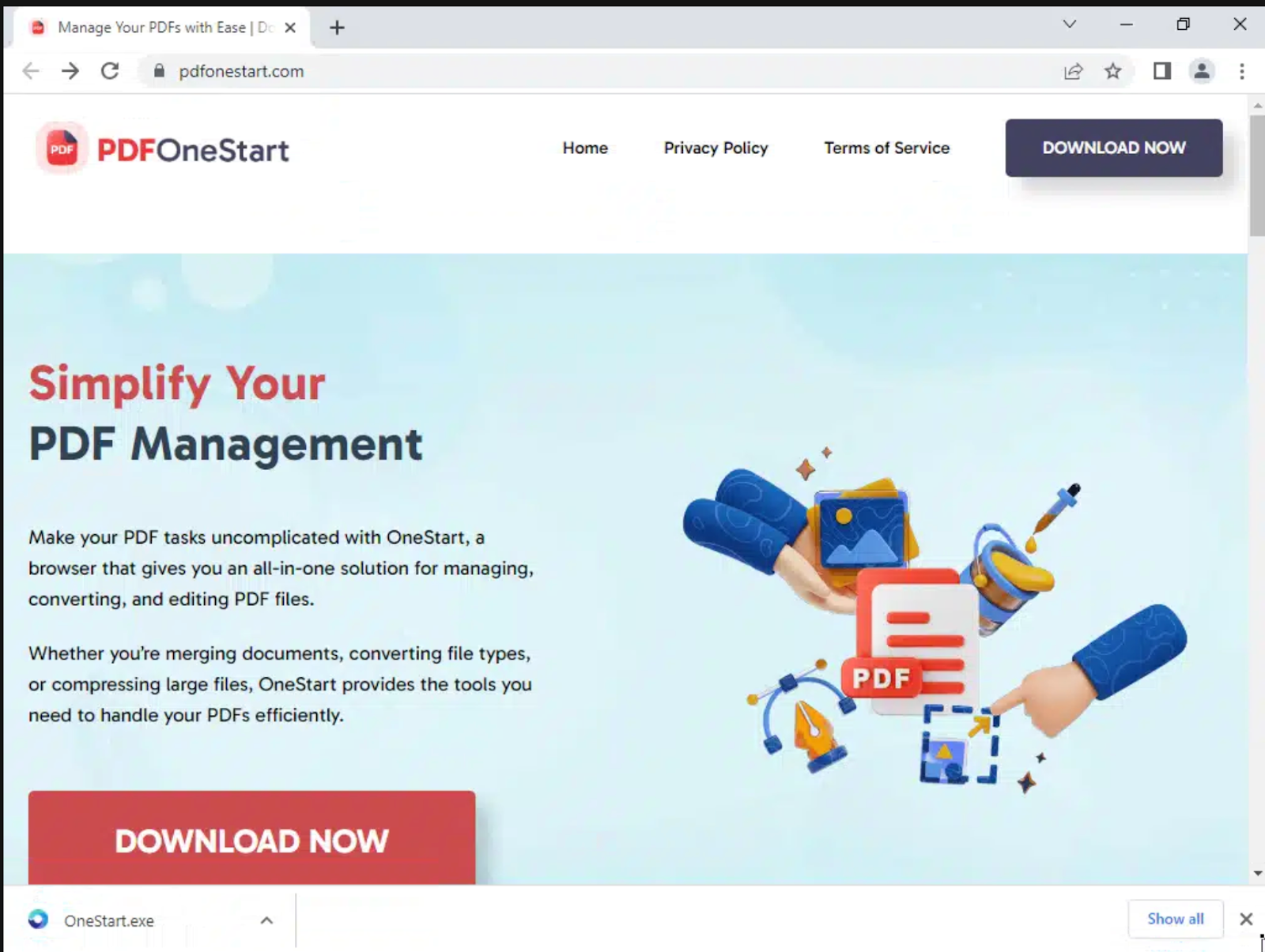 A screenshot of pdfonestart.com