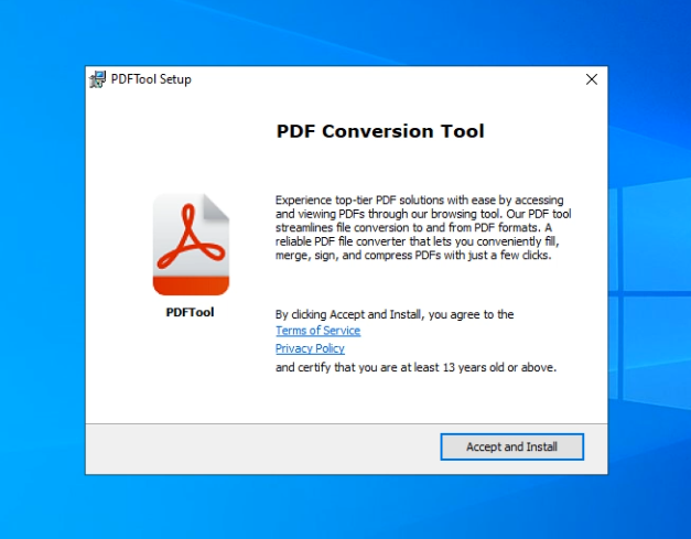 Screenshot of PDFTool Setup from VirusTotal.