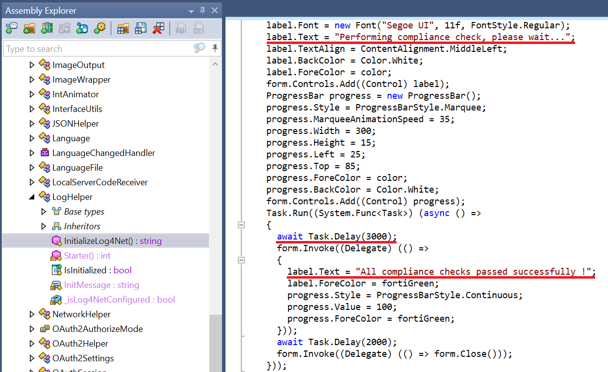 The code responsible for handling the fake compliance check