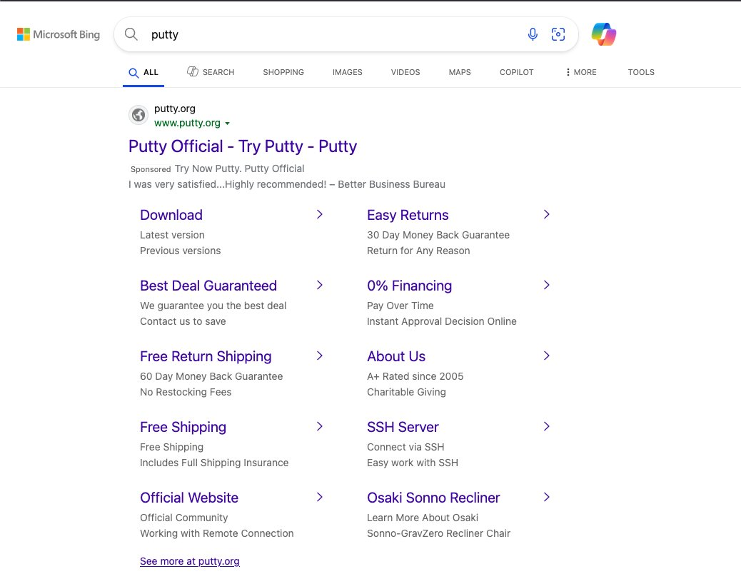 A screenshot of a Google search for Putty.