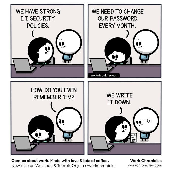 A comic strip about password management. 