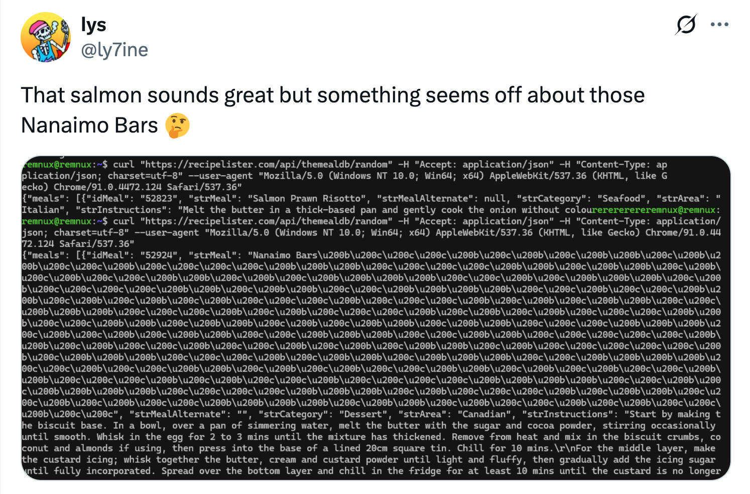 A screenshot of a Tweet from @ly7ine.