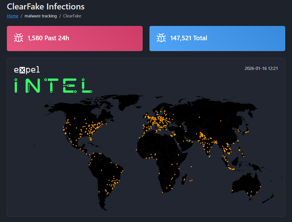 A map detailing the geographical distribution of systems infected in the past week.