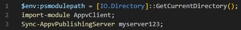 myserver123 is the command line argument that tells SyncAppvPublishingServer which server id to sync from.