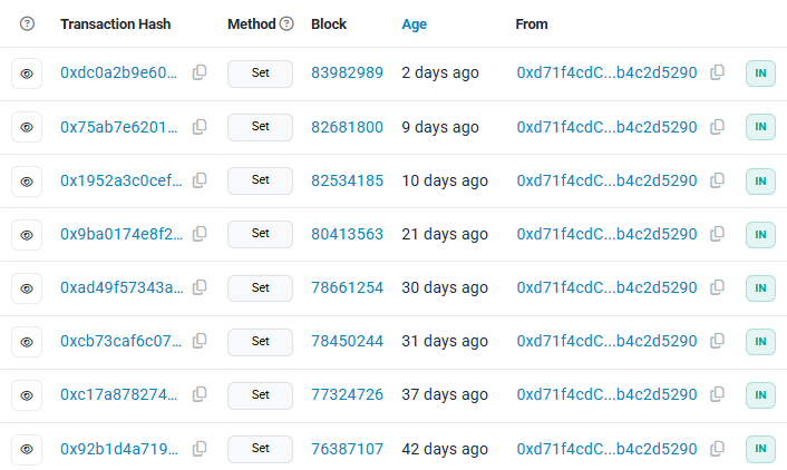 The logs for the set() and get() functions.