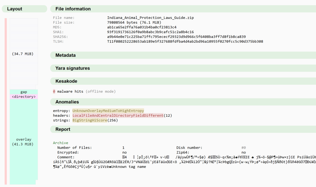 ZIP archive containing the “Indiana_Animal_Protection_Laws_Guide.js” JScript file.