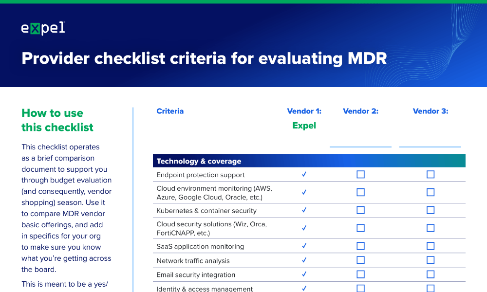 Screenshot of provider checklist criteria for evaluating MDR providers