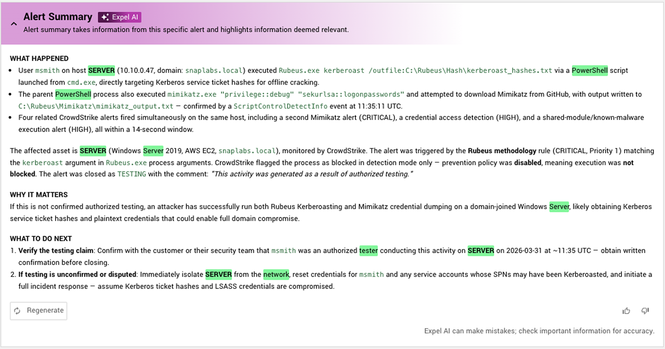 Our analysts and Ruxie show their work. You see the reasoning behind every decision, every automated action, and every outcome. No black boxes.