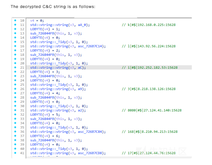 Xiao Yi’s 2025 image of the decoded command and control ip addresses.